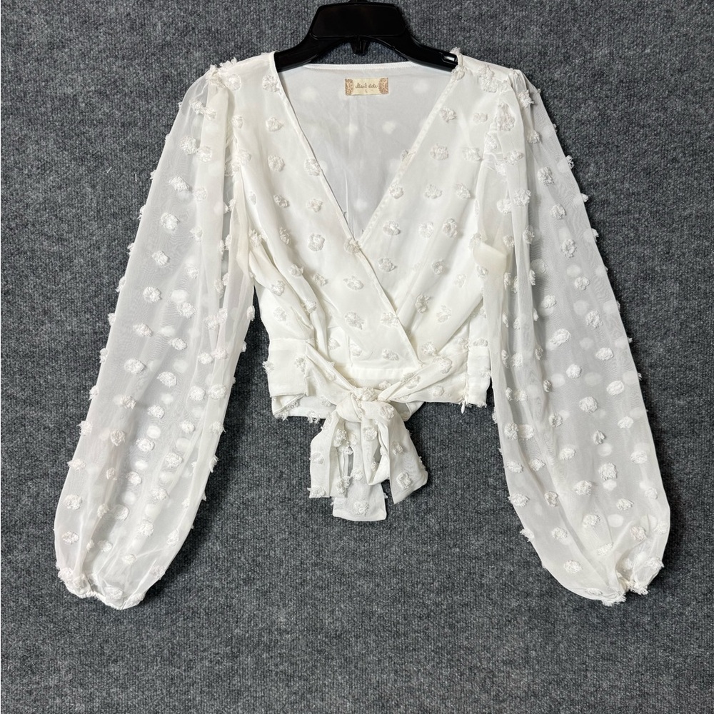 Altar’d State White Swiss Dot Long Sleeve Cropped Top - Size Large (L)
